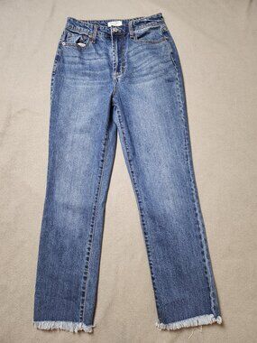 Juicy Couture High Rise Straight Leg Jeans Medium Wash Frayed Raw Hem Women's 28